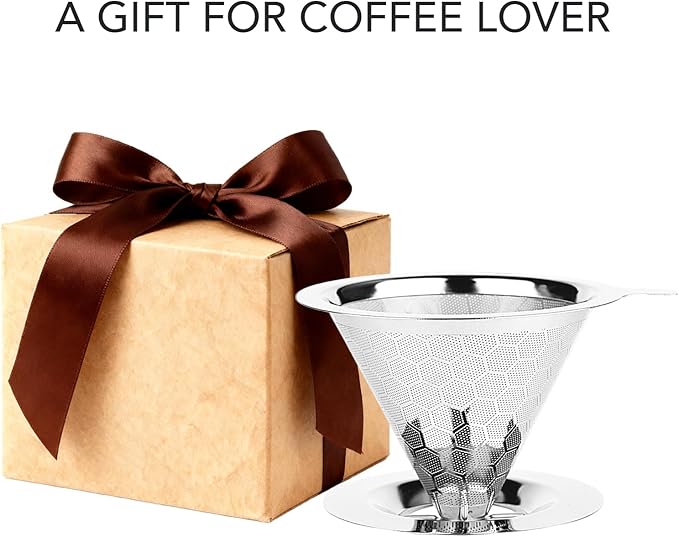 Pour Over Coffee Maker, Single Cup | Reusable Metal Coffee Filter, 304 Stainless Steel
