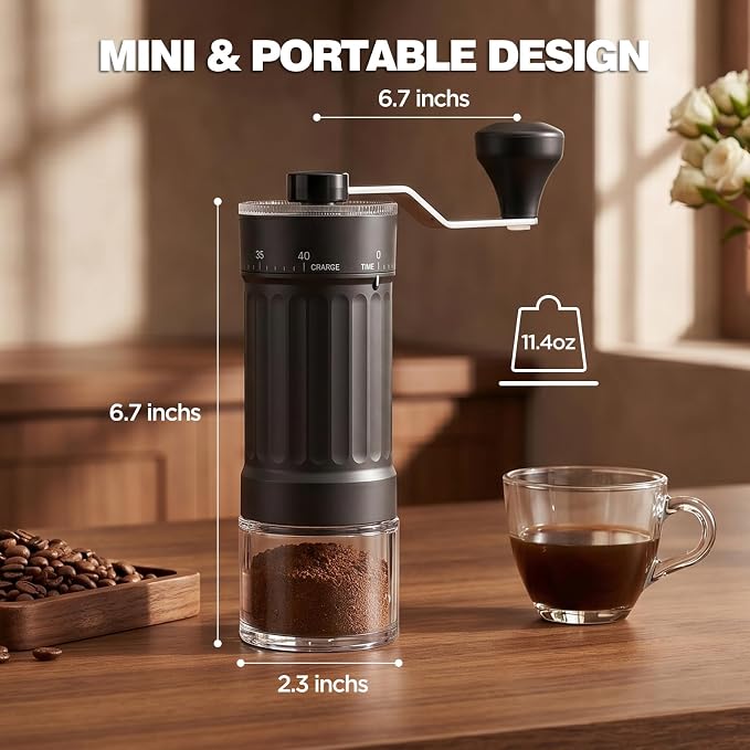 Manual Coffee Grinder, 40 Adjustable Grind Settings Ceramic Burr Hand Coffee Bean Grinder, Portable Small Coffee Grinder for Espresso, French Press, Pour Over, Travel, Office, Camping, Black