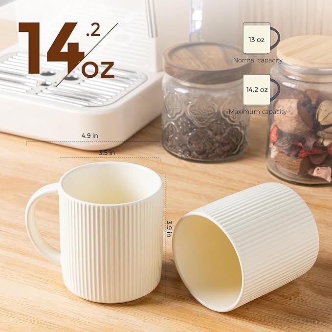 theterra Ceramic Coffee Mugs Set of 4, 14.2 oz Coffee Cups with Handle | Handmade, Suitable for Latte, Tea, Milk, Beer & Hot Cocoa, Beige