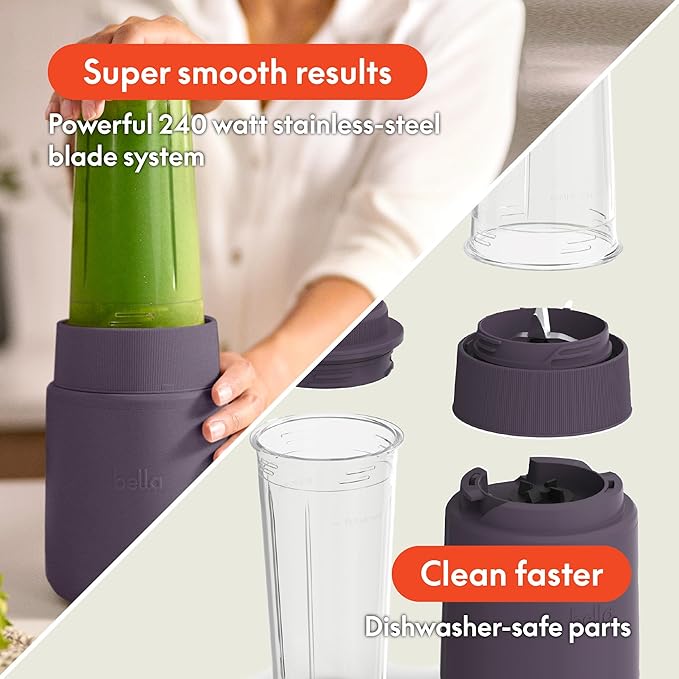 bella Rocket Blender 6-Piece Set with Stacking Cups, Plum