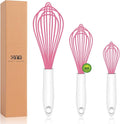 OYV Pink Silicone Whisk Set of 3, 8/10/12 Inch, Dishwasher Safe | Sealed Waterproof Handles, Non-Scratch Silicone-Coated Wires, Nonstick-Safe, Durable Stainless Steel Cores, Easy To Clean