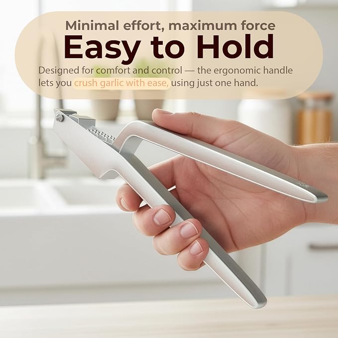 No Peeling Required, 100% Stainless Steel Garlic Press – Odor-free Cleaning, Rust Proof, Detachable Handle, Fine Mincer, 5 years Guarantee, Dishwasher safe garlic crusher tool, Moledor de ajo