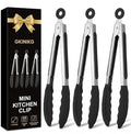 Mini Tongs with Silicone Tips, 7-Inch Small Serving Tongs for Cooking, Stainless Steel Food small tongs with Locking Mechanism for Salad, Taco Bar, Appetizers & Buffet, Set of 3