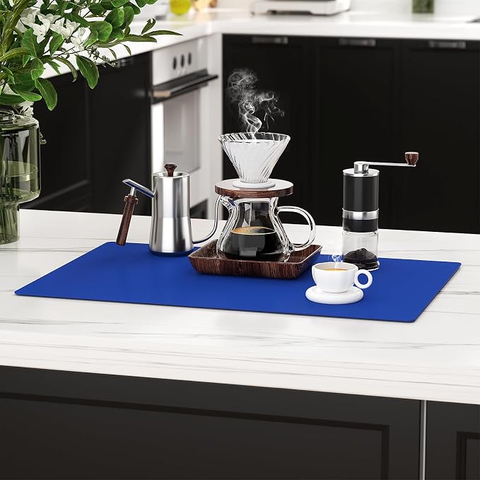 2-Pack Silicone Counter Mats 24”x16”, Blue | 1.5mm thick silicone counter protector, heat resistant & non-slip. Works for air fryer, hot pots, pans and coffee maker.