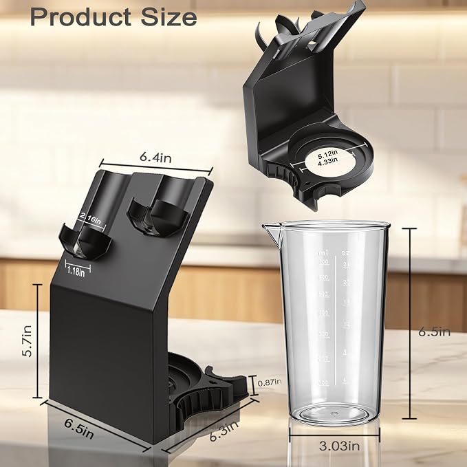 Immersion Blender Holder with PP Cup, Stick Blender Storage Rack | Includes storage holder and reusable PP mixing cup, allowing blending and storage in one convenient set