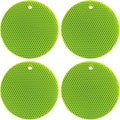 7-Inch Round Silicone Trivet Mats - 4-Pack Non-Slip Heat Resistant Hot Pads for Kitchen Countertops, Pots and Pans (Green)