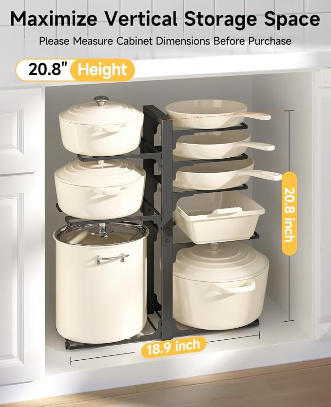 MUDEELA 8-Tier Pots and Pans Organizer under Cabinet, 20.8" H Heavy Duty | 120LBS capacity, 2 Installation Options, Heavy-duty pot rack holds cast-iron pans, skillets, griddles and shallow pot