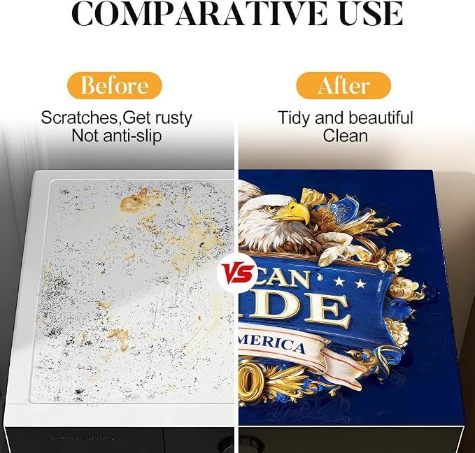 Patriotic Eagle Washer Dryer Cover Mat 28.35x20.47 in | Heat Resistant Cooktop Protector Mat with Non-Slip Backing, Scratch Protection and Countertop Drying Mat.