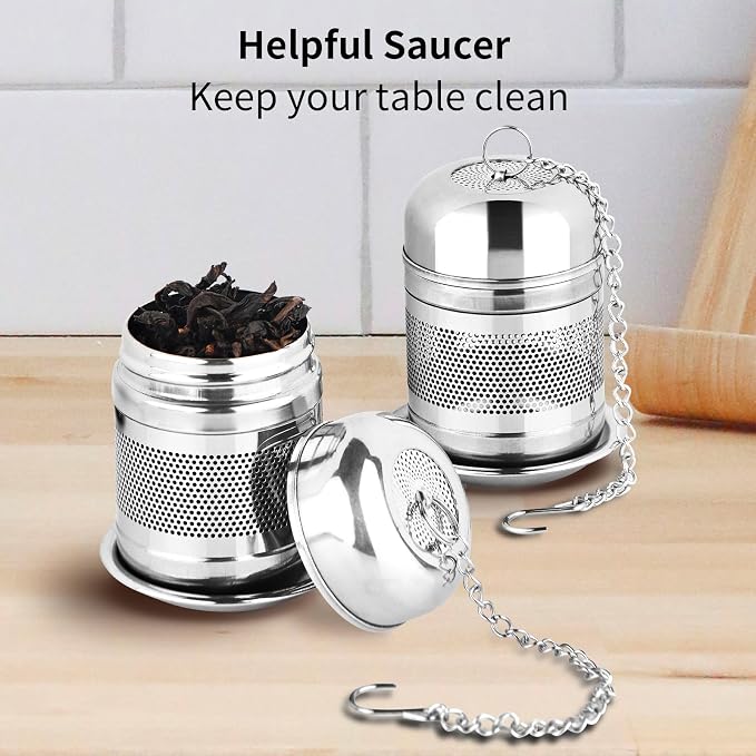 Fri4Free 2PCS Fine Mesh Stainless Steel Tea Infusers with Chain Hook & Lid | For Loose Leaf Tea Steeping, Reusable, Rust Resistant, Fits Most Mugs & Cups, Easy to Clean