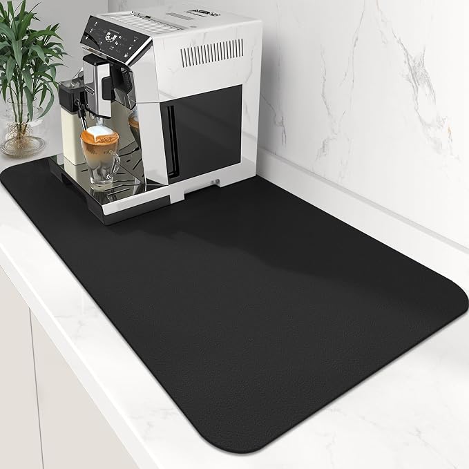 Coffee Mat Super Absorbent Dish Drying Mat Coffee Bar Mat 17"x 30", Black | Match with Coffee Machine Accessories Large Drying Mats for Kitchen Counter
