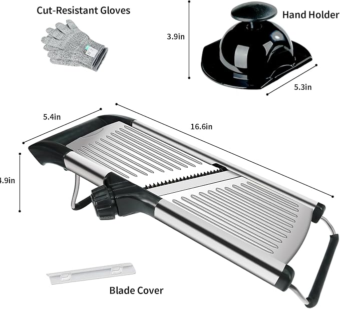 Weltonhm Mandoline Slicer for Kitchen, Mandolin and Julienne for Vegetables | Stainless Steel Mandoline Slicer for Onion, Cucumber, Cabbage, Potato and Carrot Vegetable Slicer with Cut-Resistant Gloves