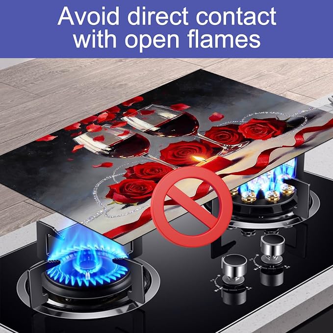 HOMETITUTE Spring Stove Top Cover 28x20 Rose Wine Heat Resistant Glass Protector