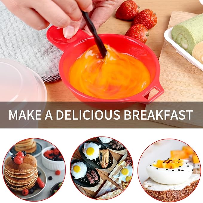 Microwave Omelet Maker, Microwave Egg Cooker,1 Minute Fast Egg Hamburg Omelet Maker Kitchen Cooking Tool(Red and clear)