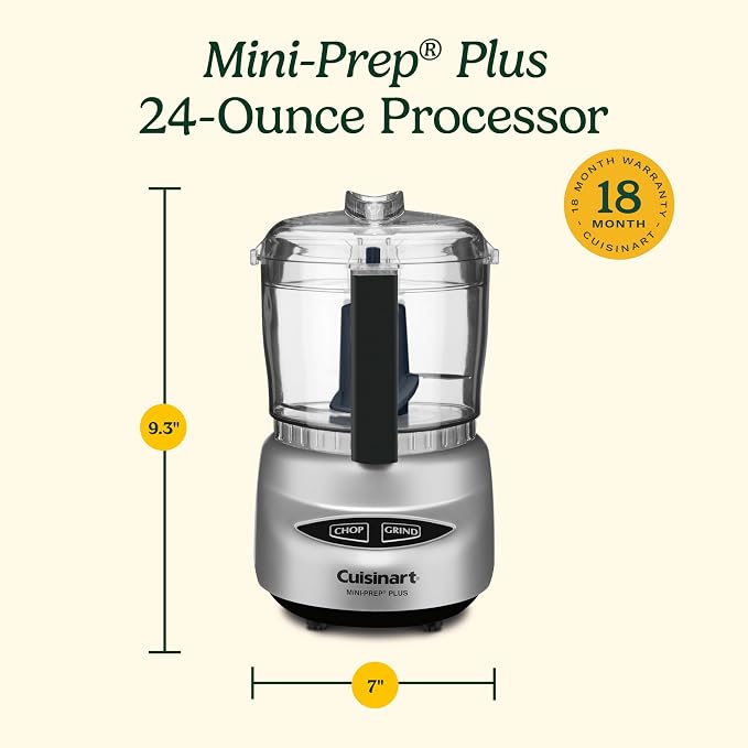 Cuisinart Mini-Prep Plus Food Processor, 3 Cup Mini Food Processor to Chop Herbs, Vegetables, and Hard Cheese, 3 Cup Work Bowl, Reversible Stainless Steel Blade, DLC-2A, White