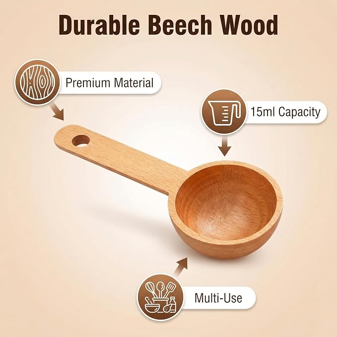 Wooden Coffee Scoops 4 Pack 15ml | Wooden Coffee Spoon, Tablespoon & Measuring Spoons for Jars, Coffee Beans, Tea, Sugar & Home Kitchen Use