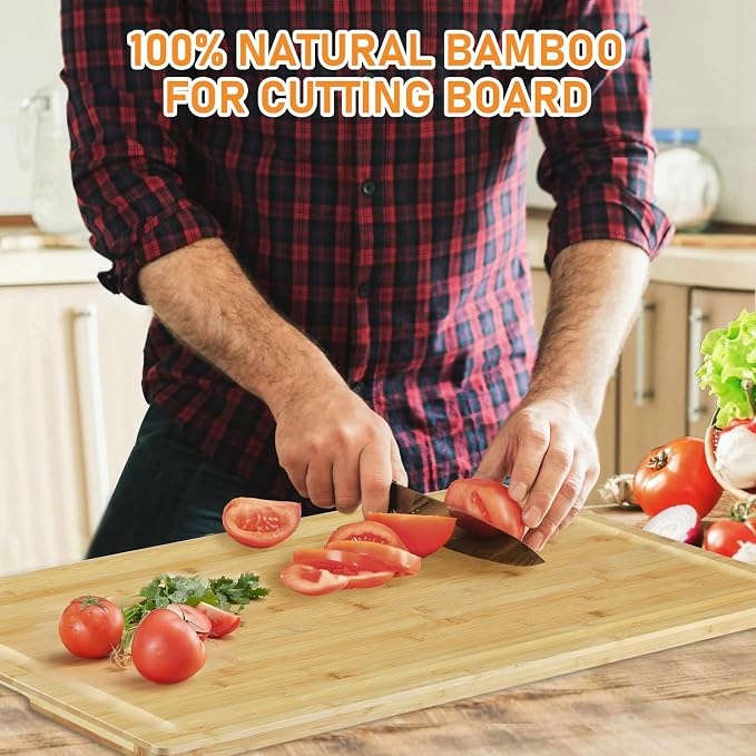 Bamboo Cutting Board, 30"x20" Extra Large Noodle Board with 4 Removable Feet, Juice Groove, Wooden Stove Top Covers for Electric Stove, Gas Burners, Counter Space