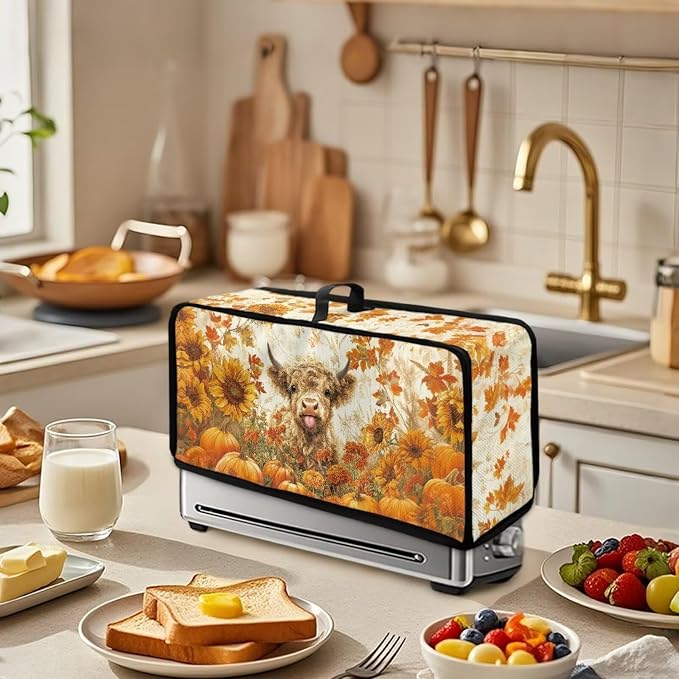 ZDCUSTOM Toaster Dust Cover, Long Washable Autumn Toaster Cover Bread Maker Dust Fingerprint Protection, Kitchen Appliance Protector, Fall Sunflower Cow
