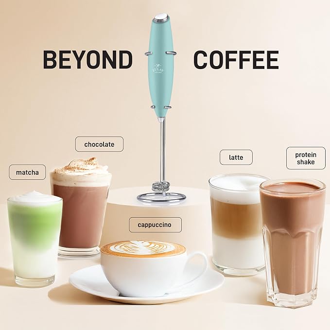 Zulay Kitchen Powerful Milk Frother Wand With Duracell Batteries - Ultra Fast Handheld Drink Mixer - Electric Whisk Foam Maker for Coffee, Lattes, Cappuccino & Matcha - Double Whisk - Fresh Mint