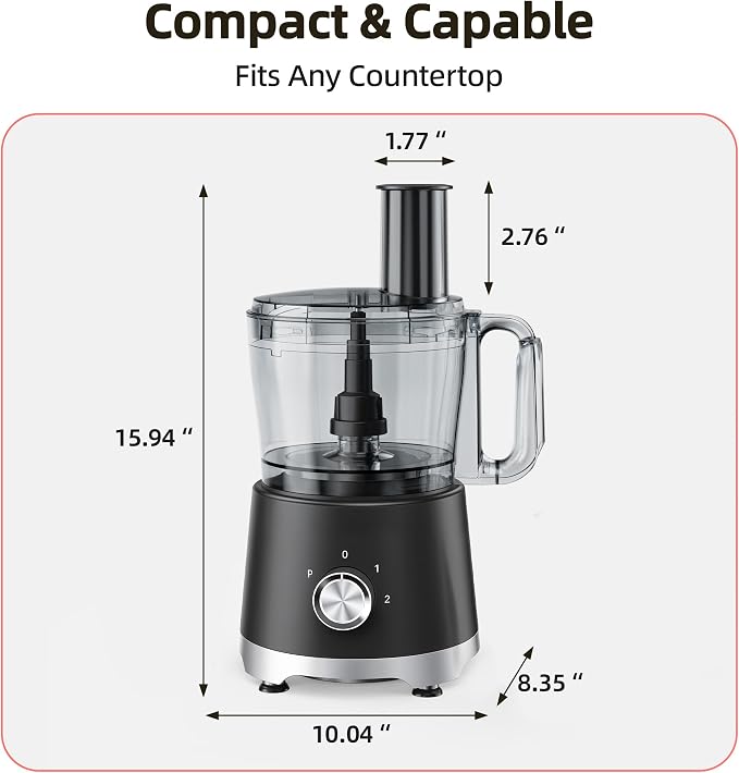 Electric Food Processor 10.5 Cup, Multi-Function Vegetable Chopper with French Fry Slicer, Dough Mixer, Easy to Clean, Secure Design, Stainless Steel, for Vegetables, Smoothie, Fruit