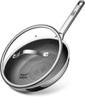 Roomena Non Stick Frying Pans Hybrid Ceramic With Lid, 12 Inch Tri-Ply Stainless Steel Skillet, Non-Toxic, PFAS/PFOA/PTFE Free, Metal Utensil Safe, Dishwasher & Oven Safe,Upgraded Design