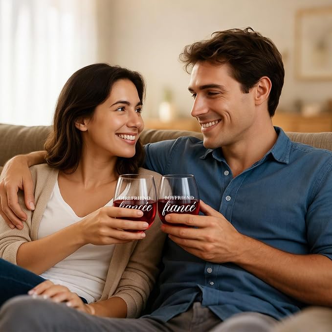 AW BRIDAL Engagement Gifts for Couples Wine Glasses Set, 2026 Fiance Gifts for Women and Newly Wed, Wedding Gift for Bride and Groom, Wine Decanter Set for Engagement and Bridal Shower