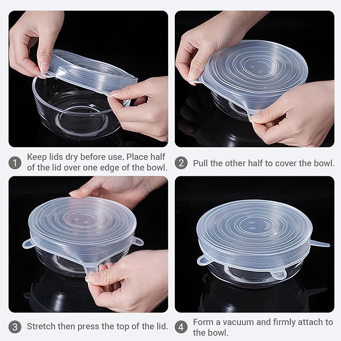 4 Pack 2.6in Reusable Silicone Stretch Lids, Silicone Bowl Covers for Food Storage, Universal Stretchable Lids for Containers Produce, Elastic Expandable Seal Cover, Microwave Freezer Safe