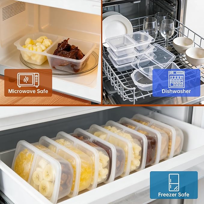 Reusable Snack Containers with Lids, Snack Containers, 10 Snack Packs Containers, meal prep containers Double Compartment, Container Portion Control for On the Go Travel Essentials