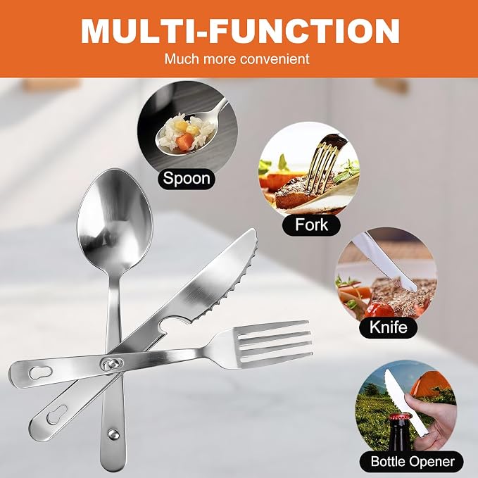 Travel Utensils with Pouch, 4-in-1 Silverware Set 3-Pack with Portable Stainless Steel Spoon, Fork, Knife & Bottle Opener Combo, Cutlery Set for Camping, Hiking, Picnic, Gadgets, Lunch Box for Men