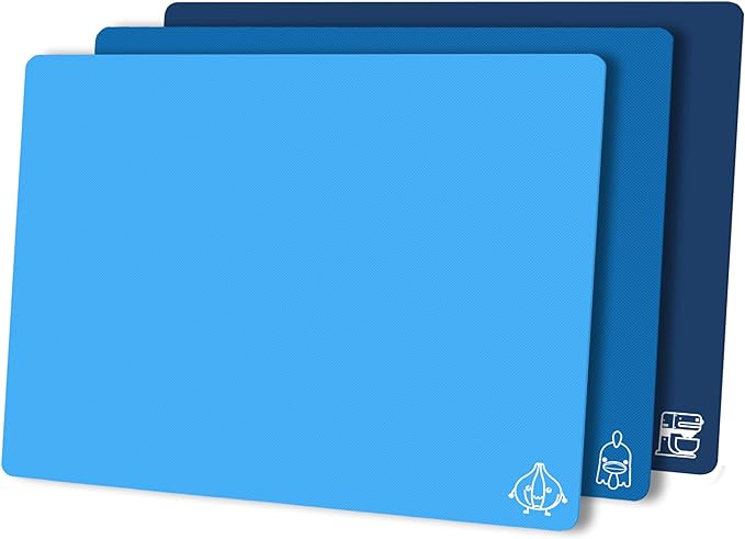 ZVP Flexible Plastic Cutting Board Set of 3 Gradient Color, Colorful Chopping Boards, BPA Free Mats, Non Slip, Dishwasher Safe, 15×12 Inch, Blue Multi-Color