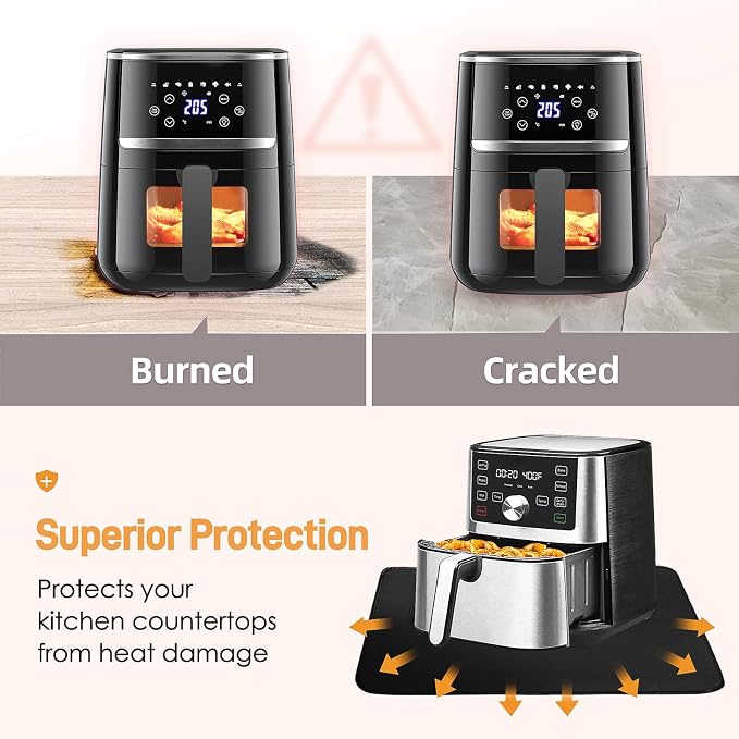 2 PCS Heat Resistant Mats for Countertop Air Fryer, 29.5x21in Black | 1022 ℉ Fireproof mat, air fryer accessories for ninja, cosori, waterproof hot pads for kitchen toaster, oven, coffee maker