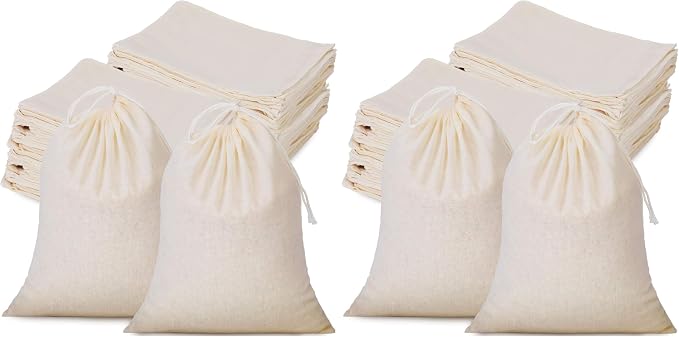 Tatuo 50 Pieces Muslin Bags Cotton Drawstring Bags Sachet Bag for Home Supplies (8 x 10 Inches) (Pack of 2)
