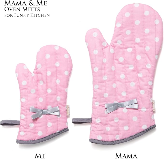 NEOVIVA Kitchen Oven Mitts for Adults,Heat Resistant Cotton Oven Gloves | Set of 2,for Cooking,Baking,Kitchen Gloves for Farmhouse Restaurant,Polka Dots Pink