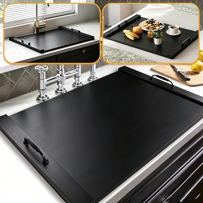 Noodle Board Stove Cover with Handles, Black | For Electric Stove, For Gas Stove Top