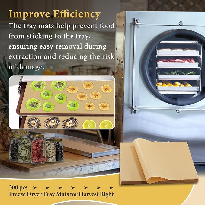 300 PCS Freeze Dryer Tray Mats for Harvest Right Dryer - Freeze Dryer Parchment Paper Set for Medium Trays - Non-Stick Baking Mats One-Off Parchment Paper Harvest Right Accessories (14.3" x 10.2")