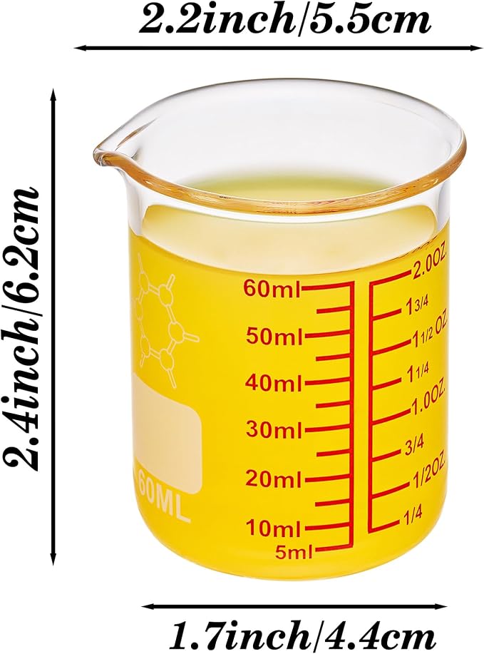 High Borosilicate Glass Measuring Cup-V-Shaped Spout，Glass Measuring Beaker for Kitchen or Restaurant, Easy to Read, 60 ML (2 Oz)-Pack of 2