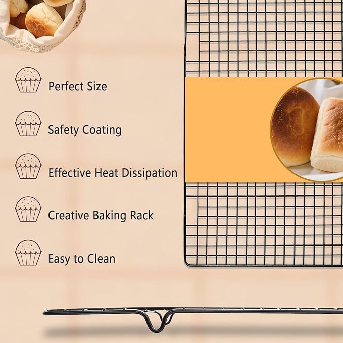 2 Pack Cooling Rack for Baking Cooking, 11" x 10" Squares Wire Racks | Small, Squares Grids, Oven Safe Cookie Cooling Rack, Roasting, Grilling, Drying