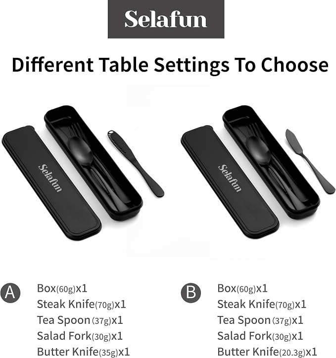 5-pieces Travel Set with Case Portable Silverware Utensils Set for work, Stainless Steel Reusable Flatware Set Cutlery Set for Camping Picnic Hiking Office, (matte black, 5.9)