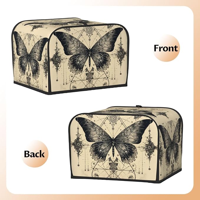4 Slice Toaster Cover Butterfly Goth Vintage Tarot Dust Proof Washable Kitchen Appliance Cover with Pocket, Oxford Fabric Countertop Toaster Protector for Standard Toasters Small Appliances
