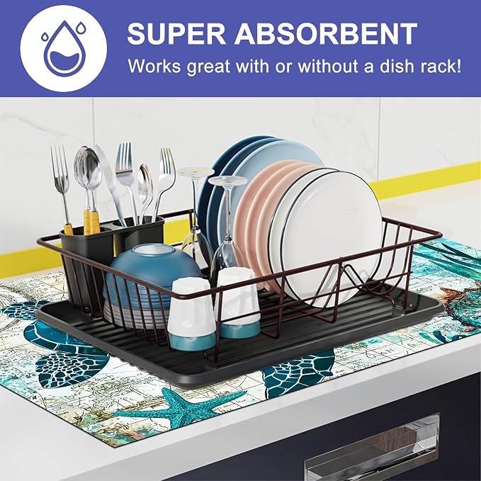 HOMETITUTE Sea Turtle Stove Top Cover 28x20 Ocean Map Diatomite Mat
