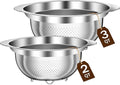 Stainless Steel Strainers for Kitchen, Stainless Steel Colander, Kitchen Strainer for Pasta Fruit Veggie Hot Food, 2 Pack Strainers and Colanders(2QT & 3QT), Dishwasher Safe, Silver