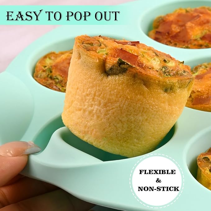 2 Pack Silicone Egg Bite Molds for Air Fryer, Nonstick 7 Cups Air Fryer Muffin Pan for Baking Egg Bite, Mini Muffins, Tart, Mini Cupcake and Quiche (Pink + Green)