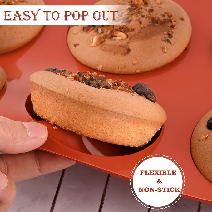 3 Pack Muffin Top Pans, 6 Cavities Silicone Egg Molds for Breakfast Sandwiches, Whoopie Pies, Hamburger Bun, English Muffins, Tarts, Corn Bread (Brick Red) ﻿ ﻿