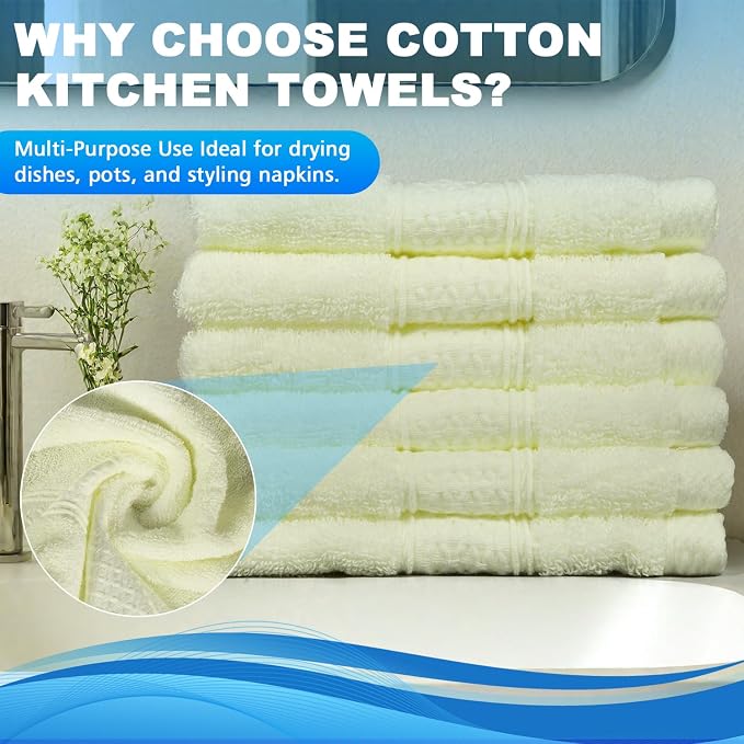 6 Pack 100% Cotton Wash Cloth, 13x13 Inch, Beige Yellow | Highly Absorbent and Soft Feel Fingertip Towels, Machine Washable Washcloths for Bathroom, Gym, Hotel, Spa and Kitchen