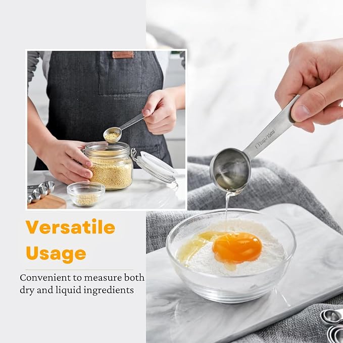 28 Pcs Stainless Steel Measuring Spoons Set with Leveler, Metal Round & Rectangular Spoons plus 2-Pack Mini Spoon Sets for Precise Cooking and Baking, Standard Sizes with Clear Engraved Markings