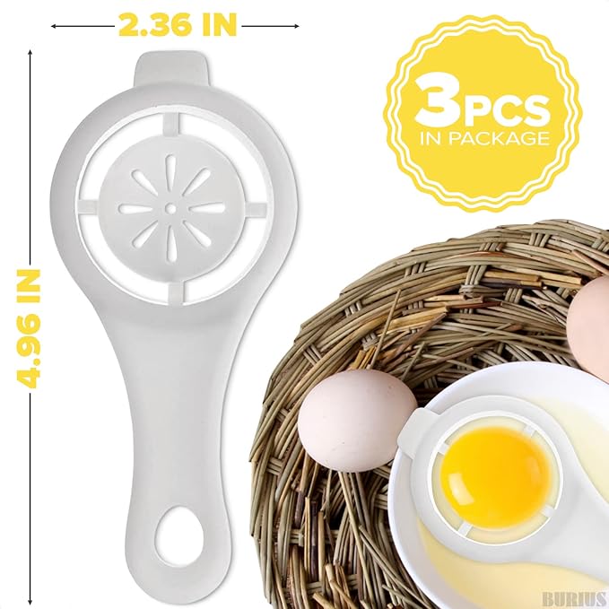 BURIUS Egg Yolk White Separator 3-Pack - Egg Divider Filter Tool - Kitchen Baking Gadget