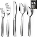 40-Piece Hammered Silverware Set, Deedro Stainless Steel Flatware Set for 8 | Food-Grade Heavy Duty Tableware Cutlery Set, Utensil Sets for Home Restaurant, Mirror Finish, Dishwasher Safe