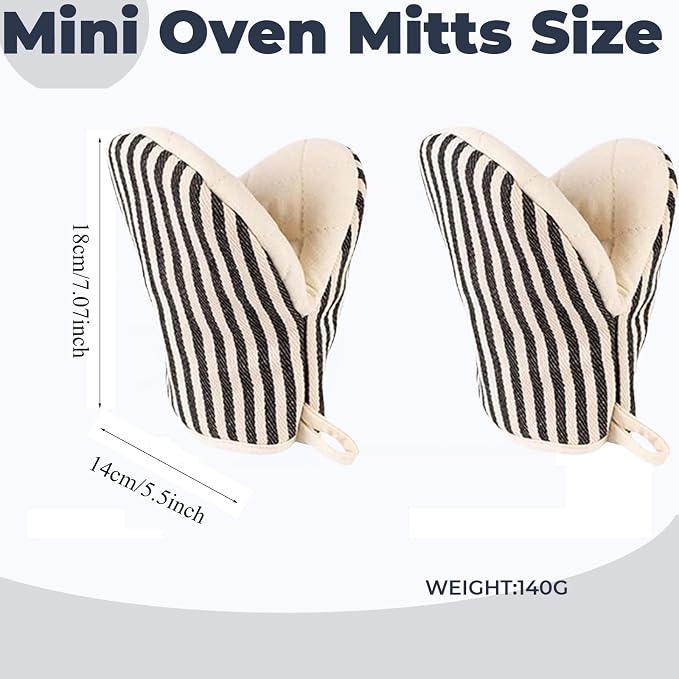 1 Pair Mini Oven Mitts,High Heat Resistant Oven Gloves,Kitchen Short Oven Mit with Hanging Loop for BBQ, Baking, Cooking and Grilling, (Balck)