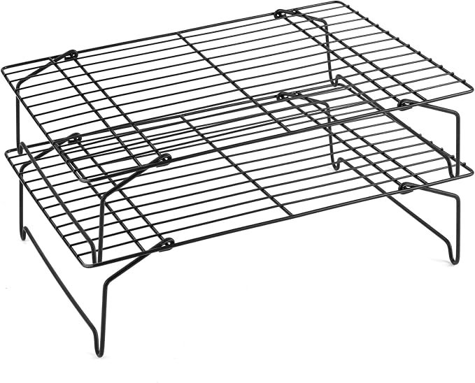 P&P CHEF Cooling Rack Set of 2, 2-Tier 15" x 10" Stackable Rack, Black | Stainless Steel Stackable Wire Cooling Racks for Baking Cooking Roasting, Collapsible & Heavy Duty, Oven Safe & Easy Clean