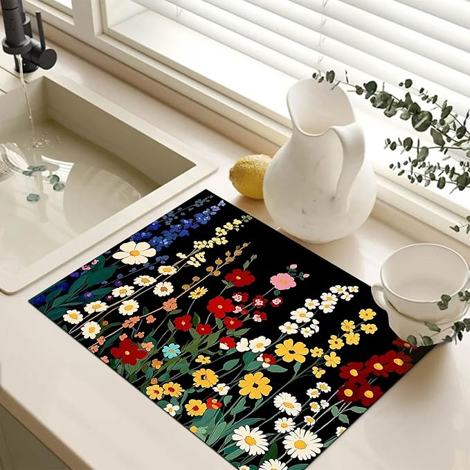 HOMETITUTE Wildflower Stove Top Cover 28x20 Colorful Garden Diatomite Mat