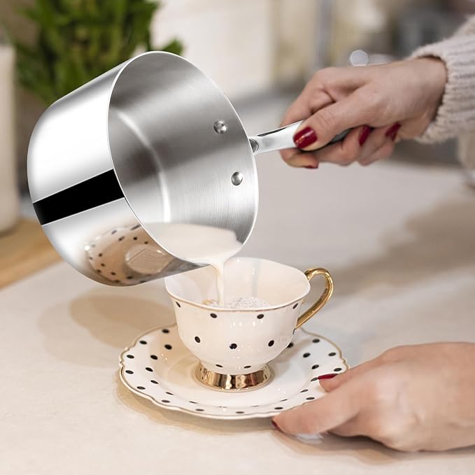 TeamFar 1qt Saucepan with Lid, Stainless Steel Tri-Ply Sauce Milk Pan | Small Cooking Pot with Ergonomic Handle, for Induction/ Gas/ Electric/ Ceramic, Healthy & Dishwasher Safe